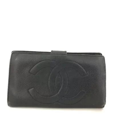 CHANEL CC Logo Black Caviar Skin Long Bifold Wallet/9X1991 • £0.80