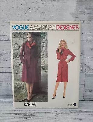 Vintage Vogue American Designers Uncut Pattern Kasper 2559 Coat Belt Dress Sz 12 • $10.49