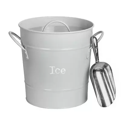 Ice Bucket Wine Champagne Beer Party Cooler With Lid Stainless Steel Scoop Grey • £14