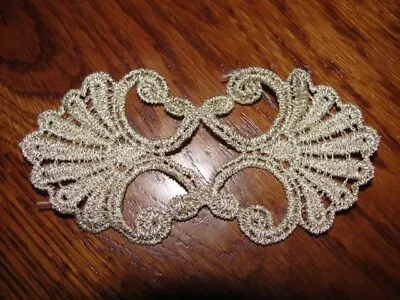 Gold Flecked Ecru Venise Venice Lace Mirror Image Scrolls Sew On Applique Patch • $1.89