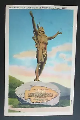 Indian Statue On The Mohawk Trail Charlemont MA Posted Linen Postcard • $1.75