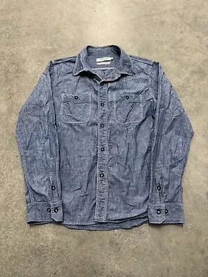 Omnigod Selvedge Denim Long Sleeve Button Shirt Men Medium Size 4 Made In Japan  • $55.96