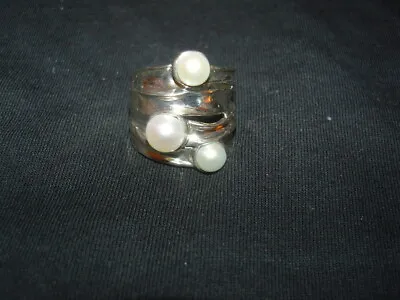 HG Hagit Gorali 925 Sterling Silver White Color Pearl Ring Size 7.25 • $64.99