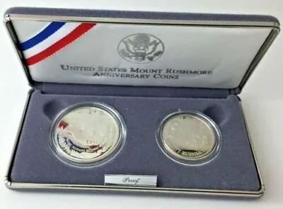 1991 US Mint Mount Rushmore Anniversary Two Coin Proof Set W/ Box Case & COA • $49.95