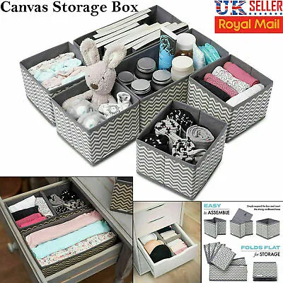 6 Section Canvas Storage Box Wardrobe Organiser Drawer Socks Ties Box Divide New • £9.79