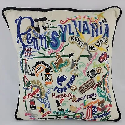 Pennsylvania Crewel Pillow Catstudio Hand Embroidered Handmade Finished 20  Vtg • $90