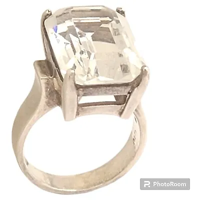 Massive Sterling Silver Emerald Cut Rock Crystal Quartz Cocktail Ringsz8  • $49