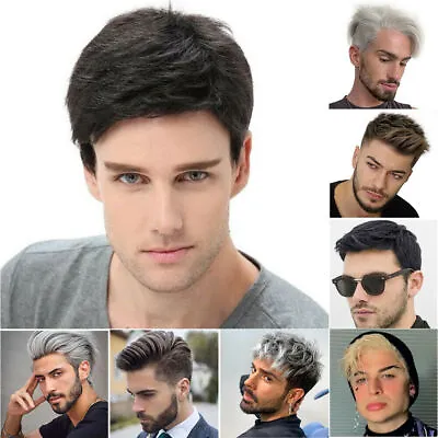 Mens Natural Short Straight Wigs Boys Male Full Hair Wig Cosplay Party Toupee • £12.44