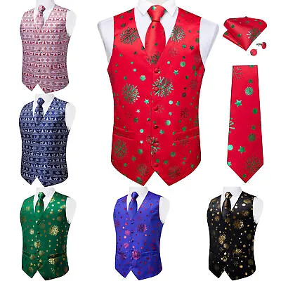 Christmas Vest Necktie Set Mens Waistcoat Red Black Blue Tuxedo Gilet Party Gift • $19.99