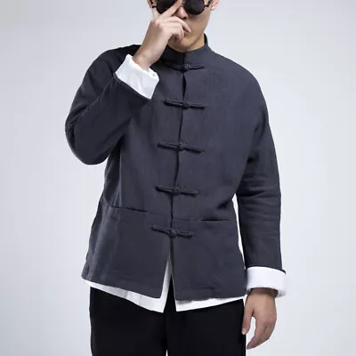 Spring Summer Chinese Men Cotton Tang Clothing Hanfu Linen Retro Button Coat • $32.54