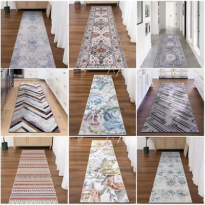 Hallway Runner Rug Pink Grey Floral Corridor Rugs Washable Carpet Mat 80x300cm • $50