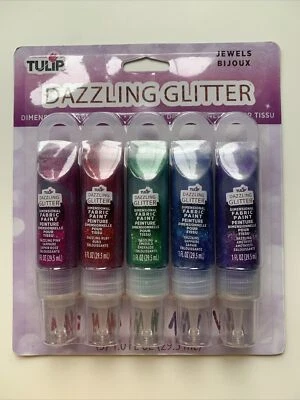 Tulip Fabric Paints. Pack Of 5 Glitter Colours.  Dimensional Fabric Paint. • £8