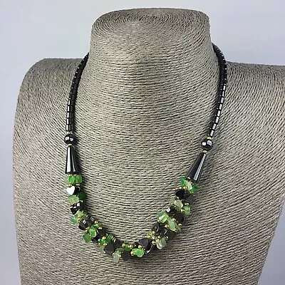 Healing Hematite Stone Beaded Necklace Hearts Green Cluster Stones Jewellery  • £9.50