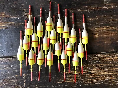 Lot Of 20 Vintage 6  Wood Fishing Bobbers Red/Yellow/White  - Great Condition • $58.01