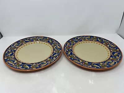 Pfaltzgraff VILLA DELLA LUNA 11 1/8   Dinner Plate Gold Blue Swirl  Set Of 2 • $19.95