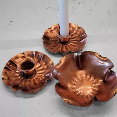 Vtg Pair Of Gregorian Copper Taper Candle Holders & Nut Bowl Butte Mt Signed • $19.99