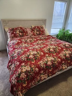 Raymond Waites FULL QUEEN Red Floral COMFORTER BED SKIRT SHAMS SHABBY Chic • $137.75