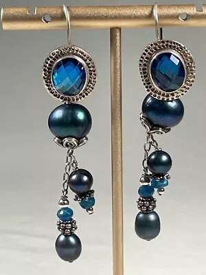 Amy Kahn Russell Akr Sterling Silver Tanzanite & Blue Pearl Earrings 2 3/4  2330 • $139.51