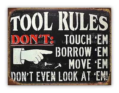 Funny  Tool Rules  Metal Garage Mechanic DIY Sign Workshop Man Cave Shed • £4.99