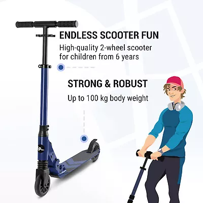 Scooter Kids 2 Wheels Ages 6+ LED Push Scooter Folding Adjustable ABEC 9 Blue • £107.99