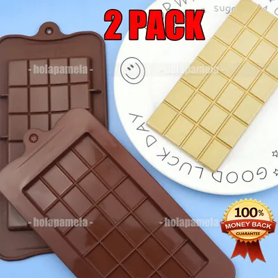 £8.49 • Buy 2X Silicone Chocolate Bar Moulds Block Slab Snap Wax Melt Baking Cake Molds Tray