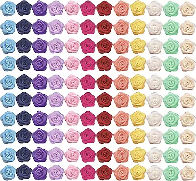 Mini Satin Ribbon Roses Mini Fabric Flowers For Crafts Multicolor Rose Ribbon Bo • $22.01