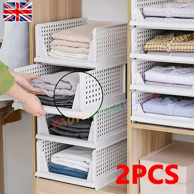 2X Wardrobe Drawer Units Organizer  Clothes Closet.Stackable Storage Boxes White • £15.99