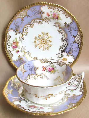 COALPORT CHINA LAVENDER PANEL BATWING PATTERN TEA TRIO C1910 (Ref9462) • £225