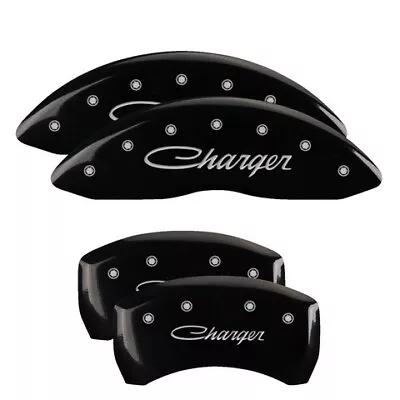 MGP Caliper Covers Set Of 4 Black Finish Silver Charger (Cursive) • $289