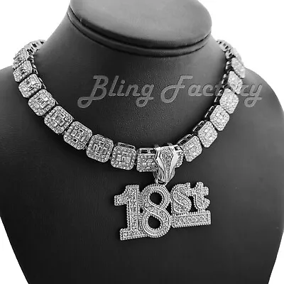 Hip Hop Meek Mill 18ST Pendant & 16  18  Full Iced Choker Bling Chain Necklace • $14.99