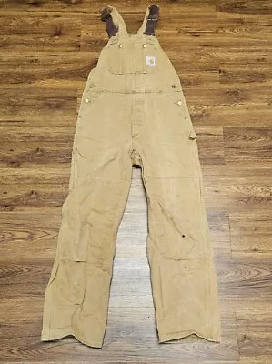 Vintage Carhartt Brown Bib Overalls 6FB Double Knee Work US  32x32. • $26