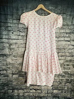 Vintage 1980s Polka Dot Ruched Dress Size 12 Pink And White Spots Prom Party • £29