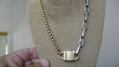 Stainless Steel Two Tone Men's Necklace Large Magnetic Clasp 18  Designer Logo • $12