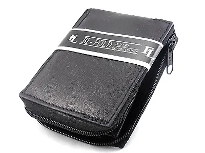 Mens Genuine Leather Bifold Zipper Zip Around Wallet Black Window ID Credit Card • $8.49