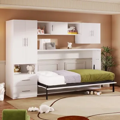 Twin Size Murphy Wall Bed With 2 Storage Drawers  Built-in Wardrobe And Table • $1392.31