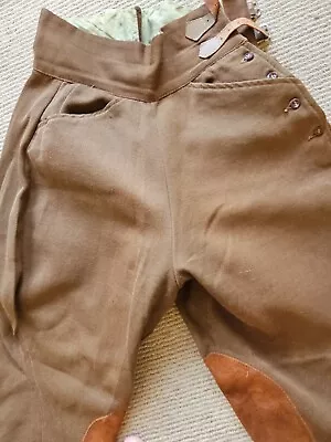 Vtg 1940's Jodhpurs Equestrian Breeches  Brown Twill Waist Buckles • $125