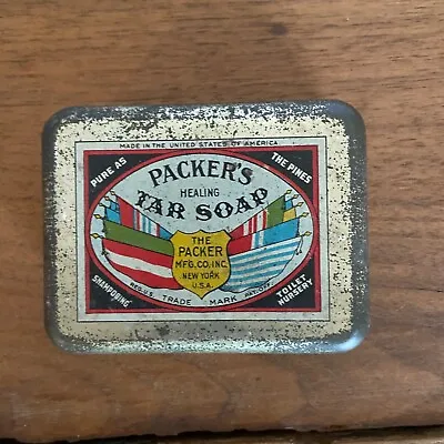 Packer's Vintage  Healing Tar Soap  Tin Metal Box Keepsake Collectible Near Full • $12.95