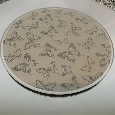 20cm White Silver Glittery Butterfly Mirror Plate Tray Candle Plate  • £6.49