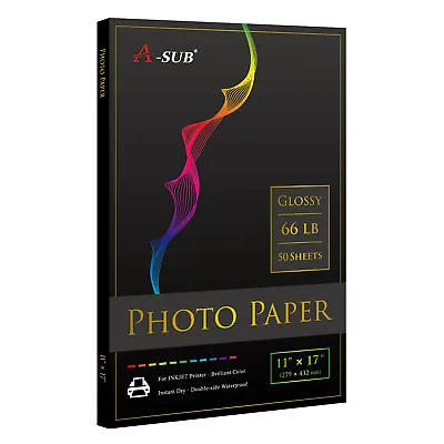 A-SUB Photo Paper 11x17 Glossy 66lb Professional Inkjet Photo Paper 250g 50 Shee • $31.99