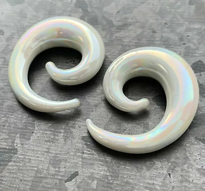 PAIR White Lucifer Glass Spiral Tapers Expanders Plugs Gauges Body Jewelry  • $16.95