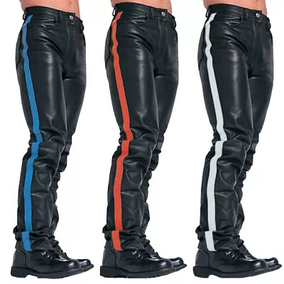 Men's Real Black Leather Pants Cowhide Leather Slim Fit Leather Trousers • $119.99