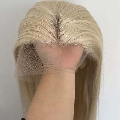 Lace Front Wig Long Straight Heat Resistant Synthetic Hair Platinum Blonde • $29.99