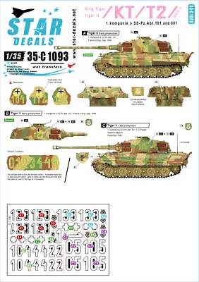 Star Decal 35-C1093 King Tiger / Tiger II #1.1. Kompanie S.SS.Pz-Abt 101  1/35 • £9.19