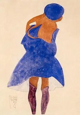 Egon Schiele Standing Girl Back View (1908) Blue Wall Art Poster Print • £4.49