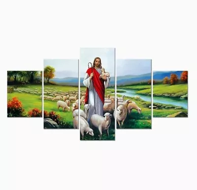 Jesus Christ Canvas Wall Art Jesus Shepherd Poster 5 Piece Artwork Painting For • $21.99