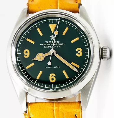 Rolex Oyster Perpetual Explorer Green Dial Vintage Steel Watch Ref 5500 • $7499