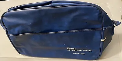 Vintage Royal Adventure Travel Blue Leather Overnight Bag Honolulu Hawaii CLEAN! • $54.99
