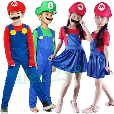 Super Mario Bros Luigi Cosplay Costume Kids Boys Girls Fancy Dress Outfit Sets • $14.99