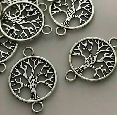 £2.50 • Buy Tree Of Life Connectors Tibetan Silver Round Top Bottom Loops 20mm Diameter 10pc