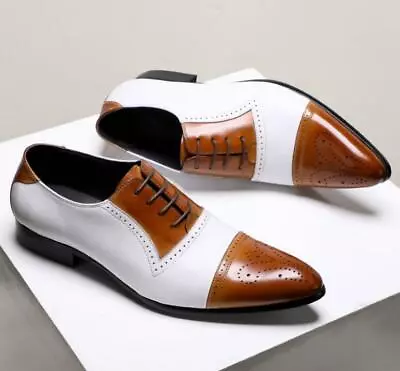 Men's Vintage Brogue Carved Pointy Toe Lace Up Leather Shoes Party Dress Shoes • $117.74